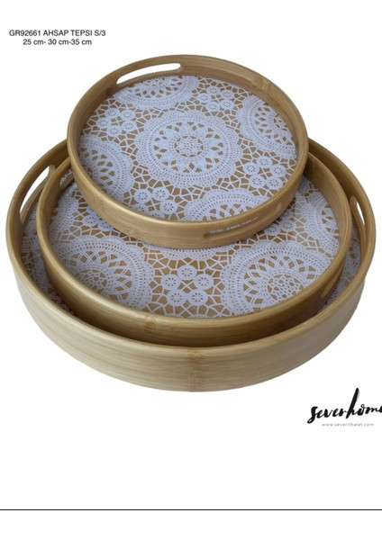 3'lü Yuvarlak Ahşap Tepsi -SVR-GR92661