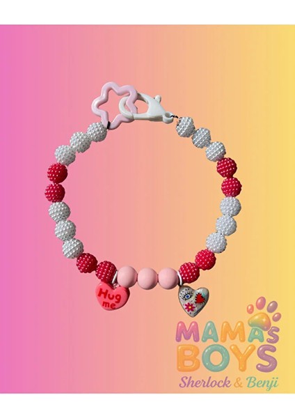 Kırmızı Pembe Boncuklu Sevimli Köpek Kolyesi/tasması