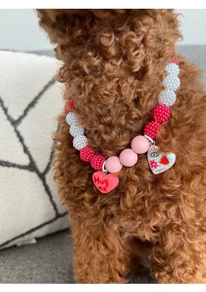 Kırmızı Pembe Boncuklu Sevimli Köpek Kolyesi/tasması fırsatları