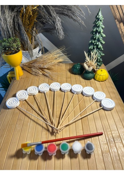 10 Adet Çiçek Taş Boyama Seti Anne ve Çocuk Etkinliği Taş Boyama Saksı Süsleme Çiçek Süsleme