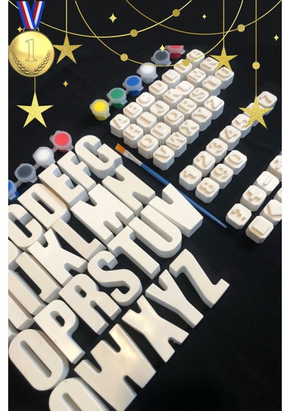 Harfler ve Sayılar 74 Adet (3d) Alfabe Taş Boyama Seti Çocuk Gelişimi Eğitici Oyuncaklar Taş Boyama