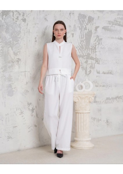 Mtxdpn Broşlu Yelek Pantolon Takım Beyaz S255821 (Beden: S)