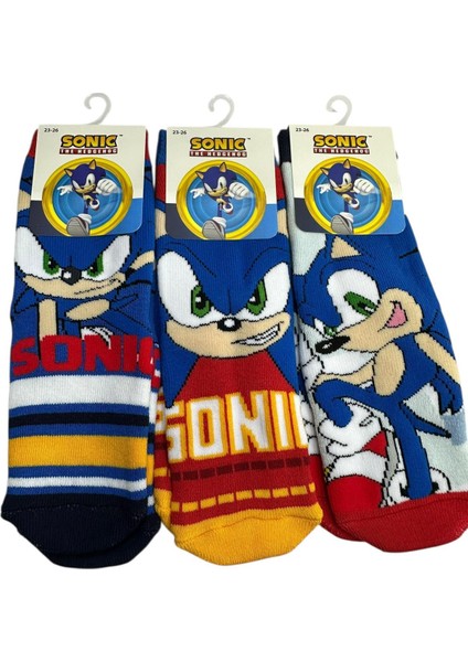 3'lü Sonıc Figürlü Tabanı Kaydırmaz Çocuk Havlu Çorap
