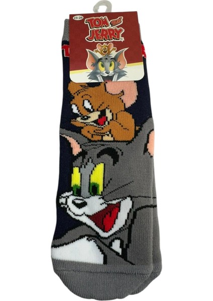 3'lü Tom ve Jerry Figürlü Tabanı Kaydırmaz Çocuk Havlu Çorap modelleri