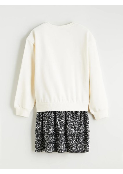 Lcw Kids Ekru Bisiklet Yaka Baskılı Kız Çocuk Elbise modelleri