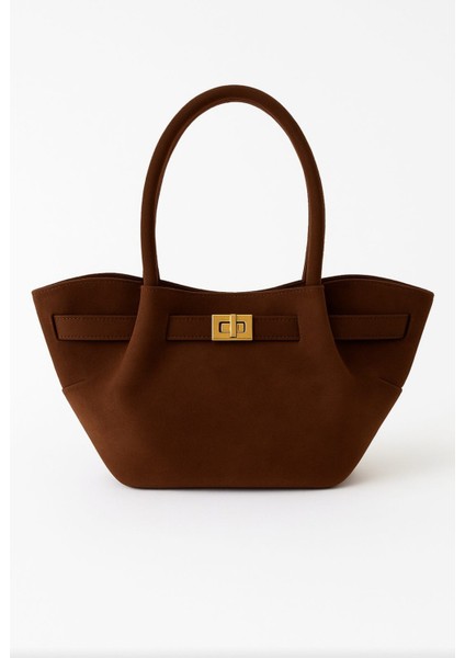 Kadın Koyu Kahverengi Süet Omuz ve Kol Çantası