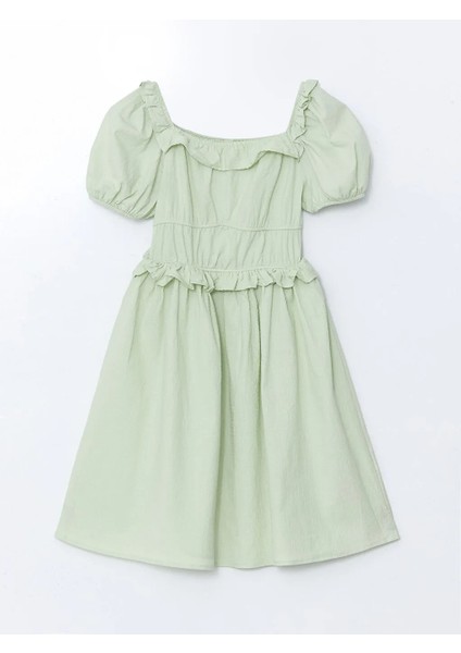 Lcw Kids Yeşil Kare Yaka Kız Çocuk Elbise