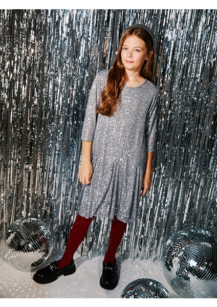 Lcw Kids Gri Bisiklet Yaka Pul Işlemeli Kız Çocuk Elbise fiyatları