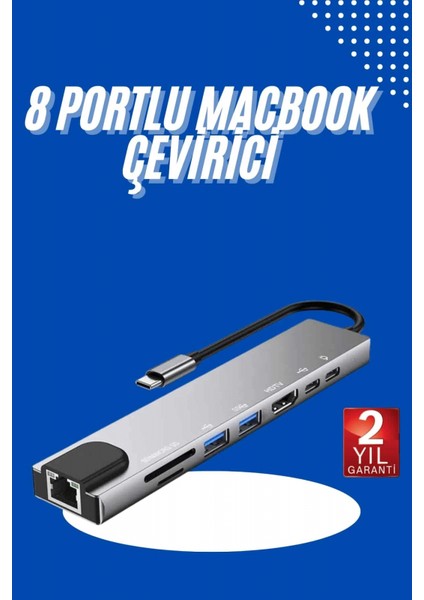 USB Type-C Hub Dönüştürücü Çevirici Çoklayıcı Macbook Çevirici 8 Portlu