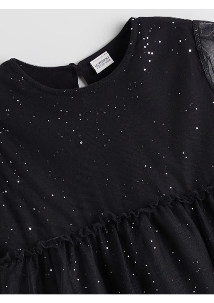 Lcw Kids Siyah Bisiklet Yaka Işıltılı Kız Çocuk Elbise modelleri
