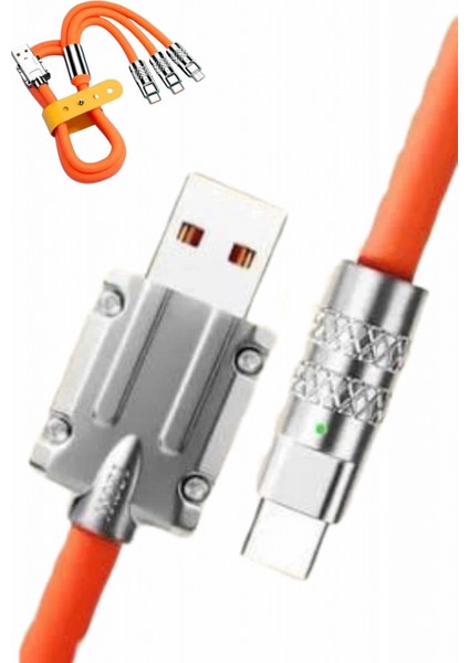 120W Silikon Metal Uçlu LED Işıklı 3 In1 Şarj Kablosu 1.2m indirimleri