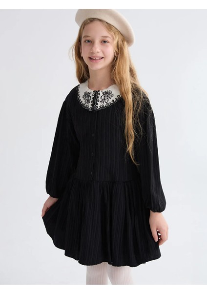 Lcw Kids Siyah Bebe Yaka Kız Çocuk Elbise