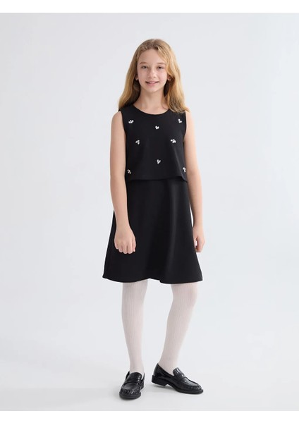 Lcw Kids Siyah Bisiklet Yaka Taşlı Kız Çocuk Elbise fiyatları