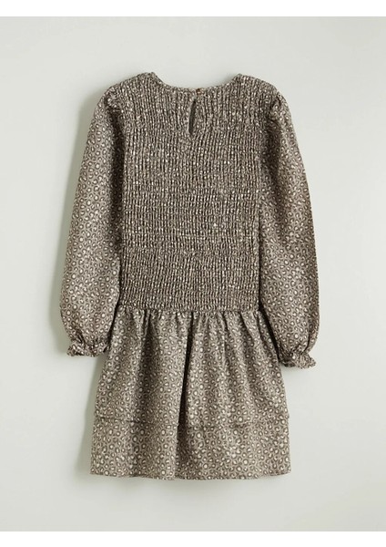 Lcw Kids Kahverengi Bisiklet Yaka Desenli Kız Çocuk Elbise modelleri