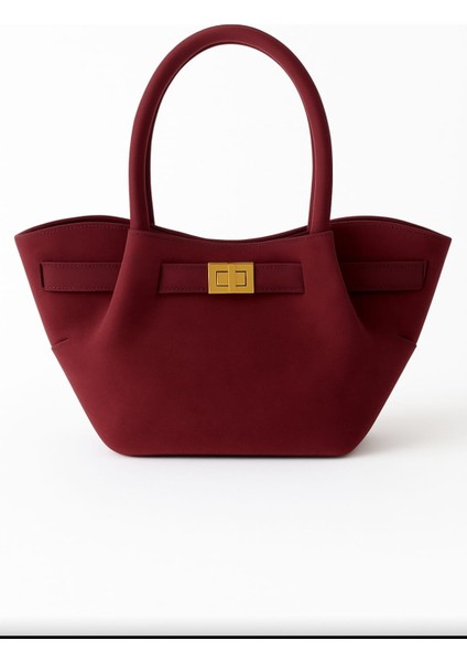 Kadın Açık Bordo Süet Omuz ve Kol Çantası