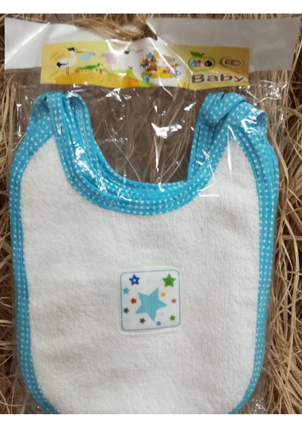 Bebek 3'lü Mama Önlüğü – Mavi Kenarlı Yıldız Desenli