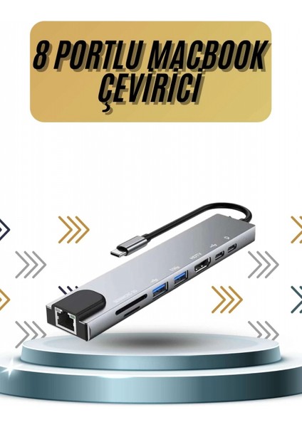 8 Portlu Macbook Çevirici Type C Hub Sd Tf USB Çoğaltıcı Ethernet