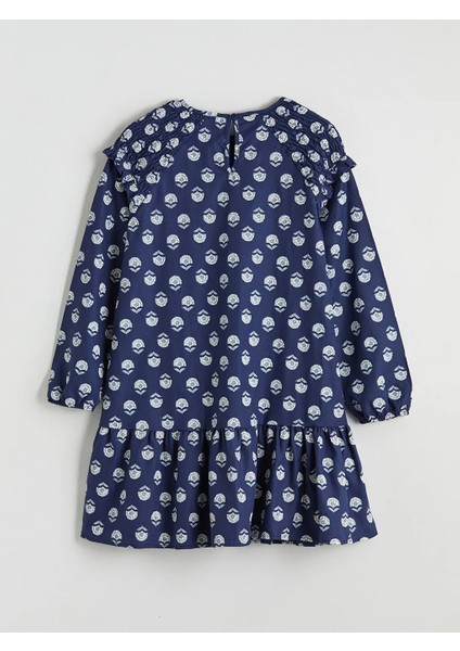 Lcw Kids Mavi Bisiklet Yaka Desenli Kız Çocuk Elbise modelleri