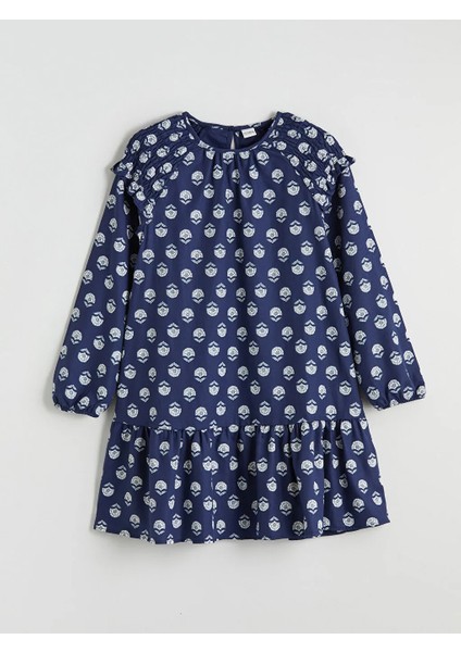 Lcw Kids Mavi Bisiklet Yaka Desenli Kız Çocuk Elbise fırsatları