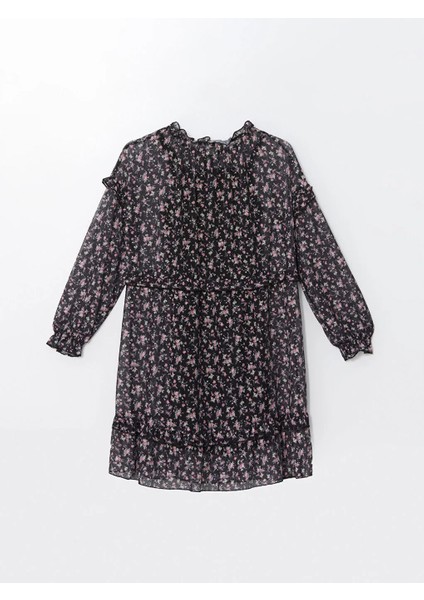 Lcw Kids Siyah Bisiklet Yaka Çiçekli Kız Çocuk Elbise modelleri