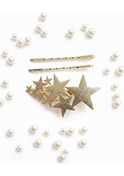 Yıldız Desneli Metal Toka ve 2 Adet Tel Toka, Toplam Üç Adet Metal Toka