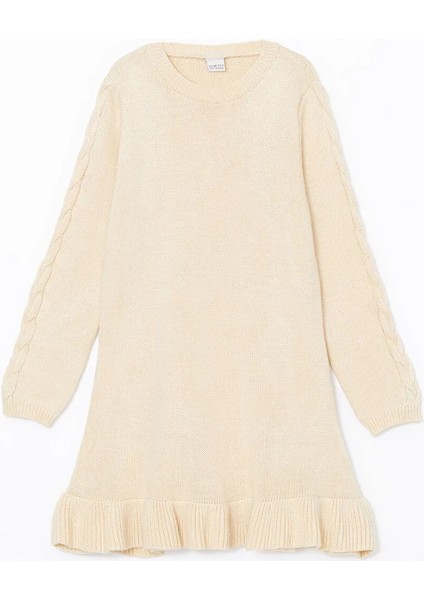 Lcw Eco Ekru Bisiklet Yaka Kız Çocuk Triko Elbise