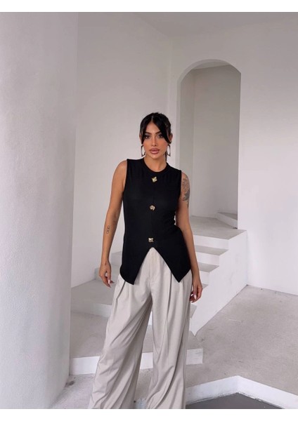 Mtxdpn Kadın Siyah Bisiklet Yaka Gold Düğmeli Ottoman Bluz S2310 (Beden: S) fiyatları