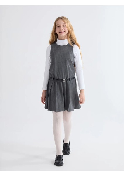 Lcw Kids Gri Bisiklet Yaka Çizgili Kız Çocuk Elbise