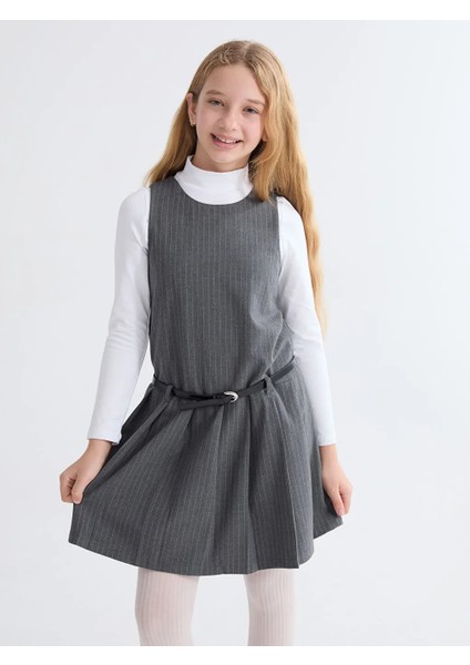 Lcw Kids Gri Bisiklet Yaka Çizgili Kız Çocuk Elbise fiyatları