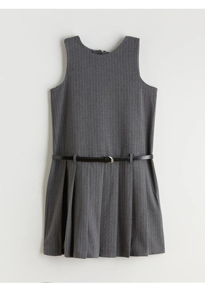 Lcw Kids Gri Bisiklet Yaka Çizgili Kız Çocuk Elbise modelleri