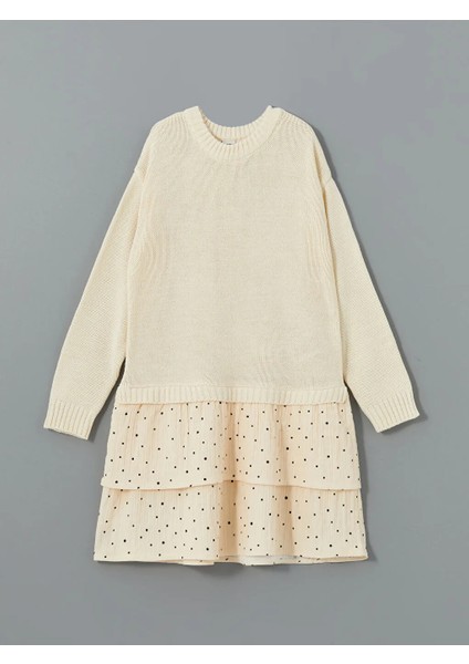 Lcw Kids Ekru Bisiklet Yaka Kız Çocuk Triko Elbise