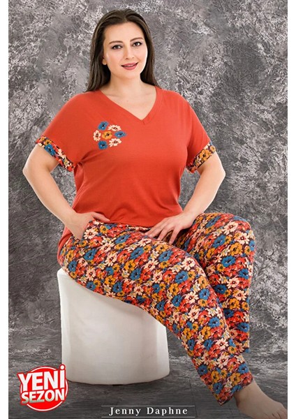 Lady Büyük Beden Viskon Kumaş Kısa Kollu Pijama Takımı modelleri