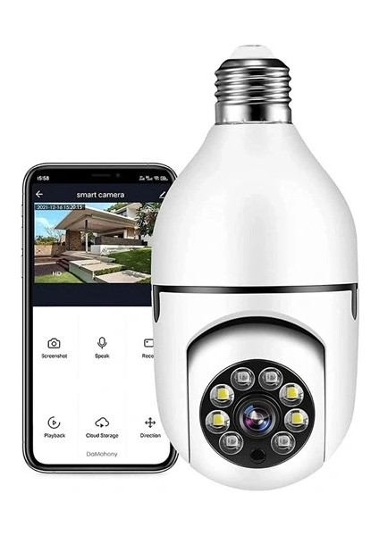 Wifi 360 Panoramik Ampul Kamera Gece Görüş Ses Akıllı Hareket Algılayıcı (5047)