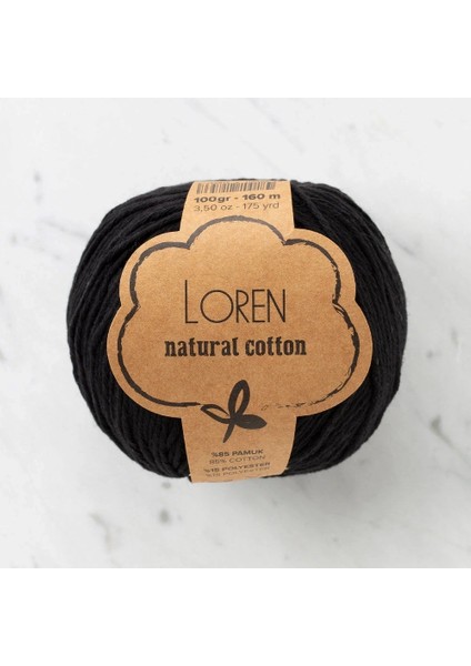 Loren Natural Cotton Siyah El Örgü Ipi - R004 - 33908