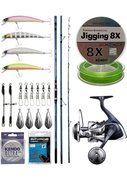 Yekoutdoor Profesyonel Olta Seti Okuma Surfliner+ Surf 420CM 100-250GR 3 Parça Olta Kamışı&shimano Makina Twin Power 8000 Sw C Pg