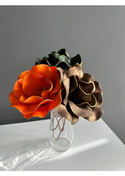 El Yapımı Dekoratif Büyük 3 Adet Yapay Manolya Çok Renkli Vazo Çiçeği