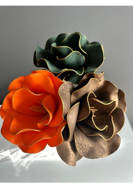 El Yapımı Dekoratif Büyük 3 Adet Yapay Manolya Çok Renkli Vazo Çiçeği modelleri