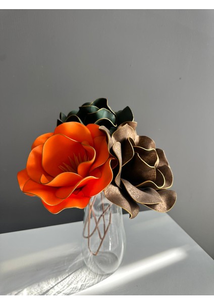 El Yapımı Dekoratif Büyük 3 Adet Yapay Manolya Çok Renkli Vazo Çiçeği fırsatları