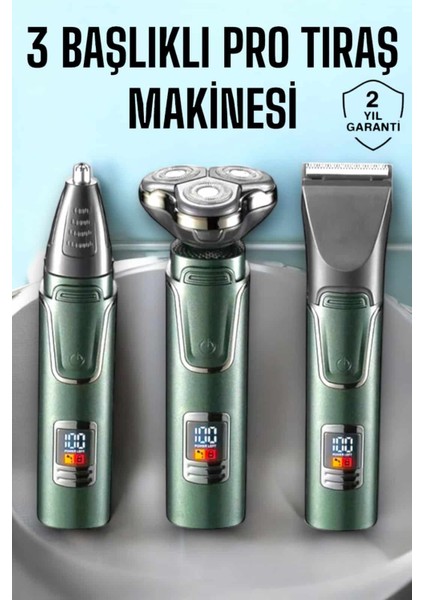 3 Başlıklı Profesyonel Saç ve Sakal Bakım Seti Vücut, Burun ve Kulak Tüy Alma