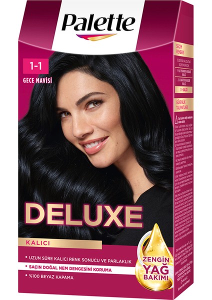 Deluxe Saç Boyası 1-1 Siyah Inci Gece Mavisi 80 ml 3 Adet