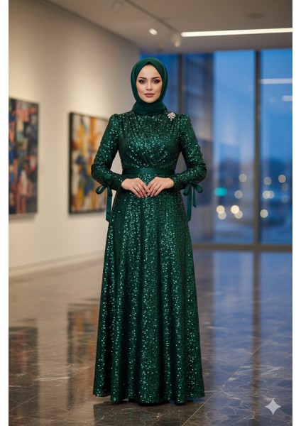 Göğsü Drapeli Tesettür Abiye