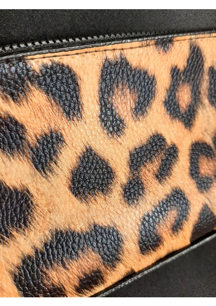 Mryart Leopar Dikdörtgen Suni Deri Cüzdan
