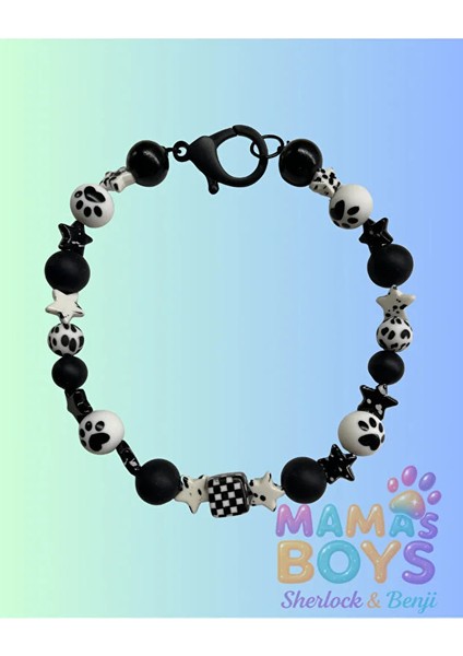 Siyah Beyaz Yıldızlı Tasarım Köpek Kolyesi/tasması