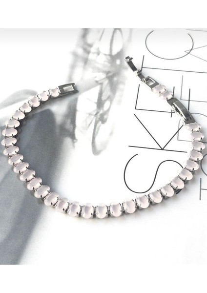 Su Yolu Kadın Bileklik Pembe Taşlı Gümüş Renk