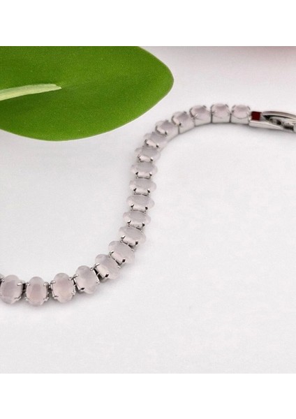 Su Yolu Kadın Bileklik Pembe Taşlı Gümüş Renk