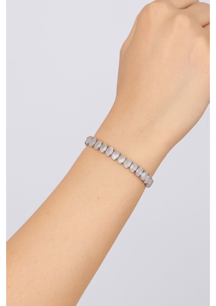 Su Yolu Kadın Bileklik Pembe Taşlı Gümüş Renk