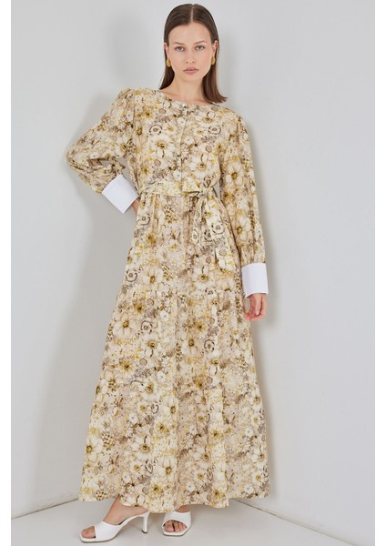 Kadın Kuşaklı Uzun Elbise 2584 - B.sarı