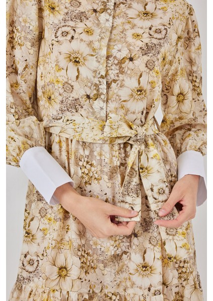 Kadın Kuşaklı Uzun Elbise 2584 - B.sarı indirimleri