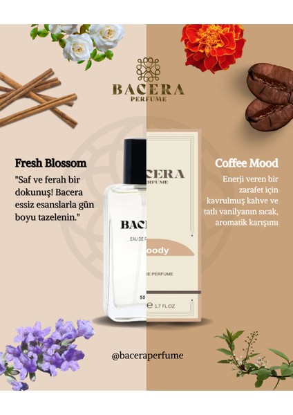 Bacera A107 Floral Kadın Parfüm 50ML Edp B166 Woddy Erkek Parfüm 50ML Edp fırsatları