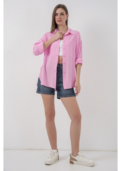 Kadın Oversize Viskon Gömlek 3785 - Pembe fiyatları